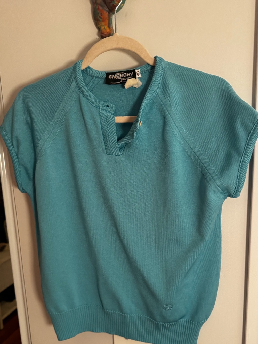 Vintage Givenchy Sport 70s Aqua Knit Top Size M EUC - Picture 2 of 5